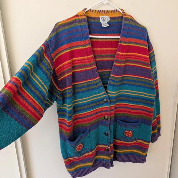 Vintage Napa Valley Womens Large Striped Cardigan Academia Eclectic Grandma - Picture 4 of 6